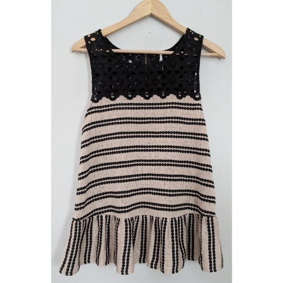 Free People Molly's Retro Eyelet Peplum Stripe Top - Picture 3 of 8